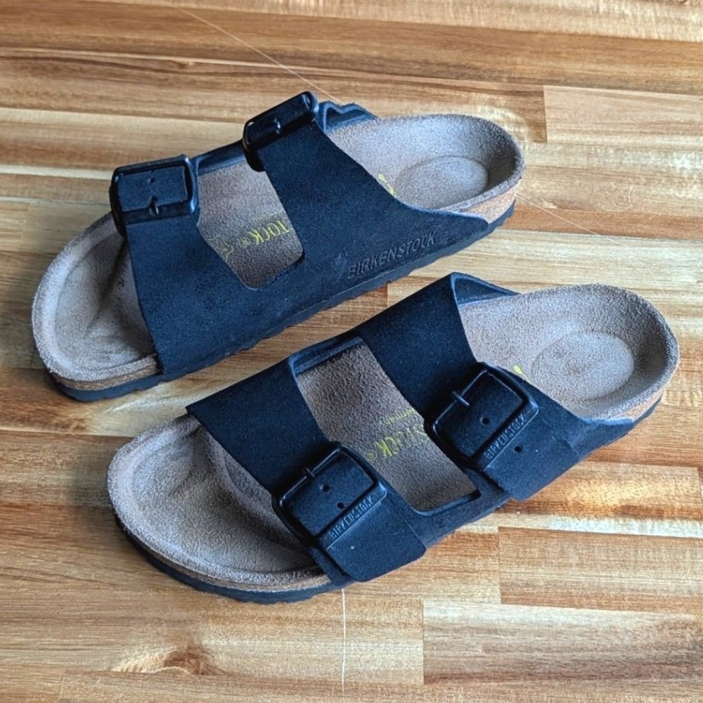Birkenstock Arizona Black Suede Two Strap Buckle Sandals Womens 37 L6